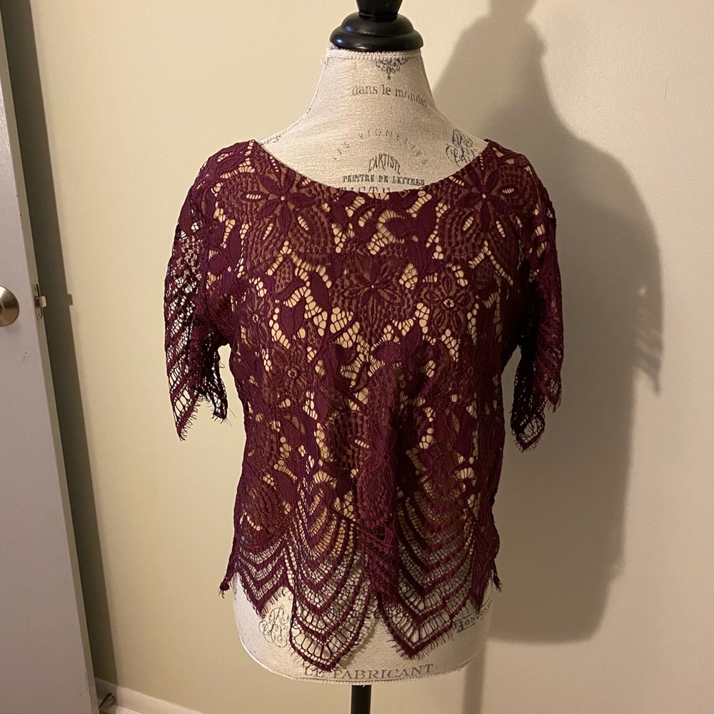 Lace shirt with nude under layer